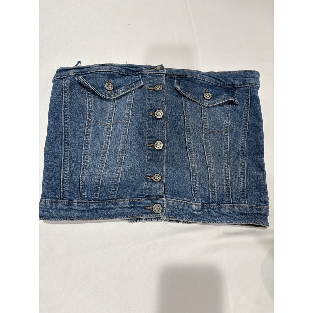 Project/Rebel Blue Denim Tube Top Jeans Corset L Cropped